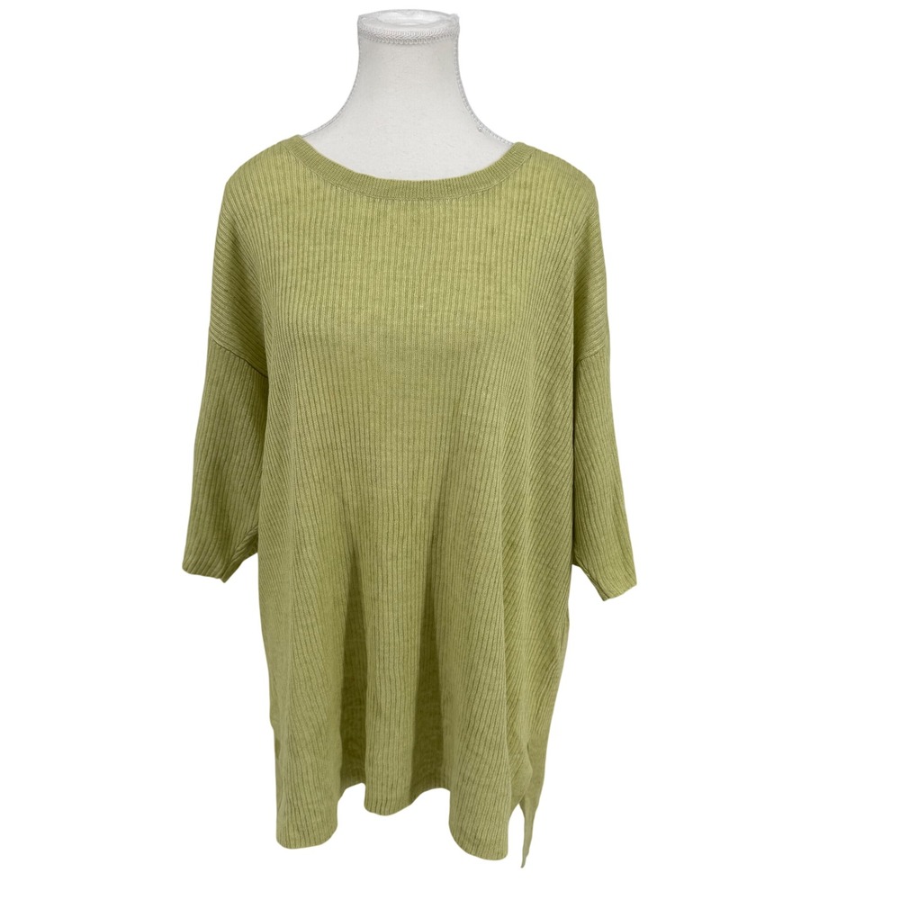 Eileen Fisher Organic Linen Tunic Crew Neck Canary Ribbed Short Sleeve XL - Picture 3 of 11